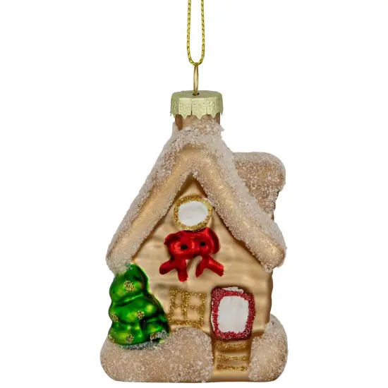 Northlight Snowy Country Cabin Glass Christmas Hanging Ornament - 3.25" - Gold Finish {1}