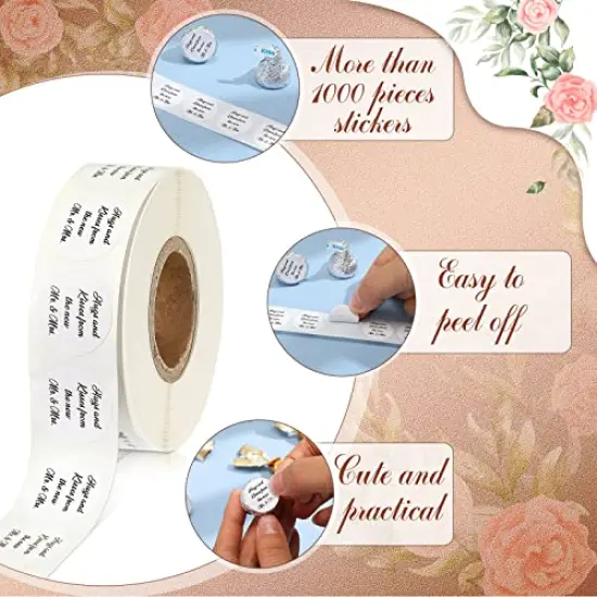 1000 Pcs Hugs and Kisses from The New Mr and Mrs Wedding Stickers, Chocolate Drops Labels Stickers Candy Stickers 0.75 Inch for Weddings Engagement Party Favors Decorations (White,Basic) {4}