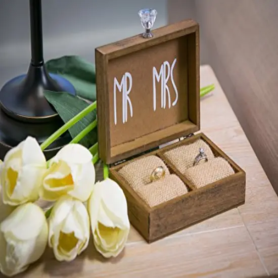 Wedding Decor &ldquo;and Then Two Become One&rdquo; Mr. and Mrs. Wooden Ring Holder Decorative Box - 5&rdquo;W x 6&rdquo;D x 2&rdquo;H Elegant Wedding Proposal Rustic Gift Box {5}