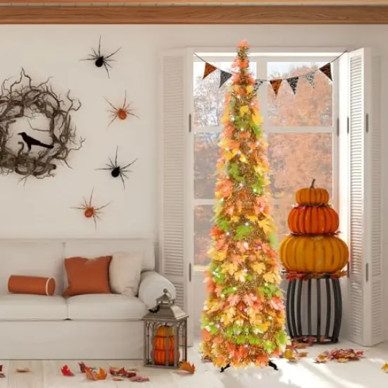 Fall Tree with Lights, 5ft Pop up Fall Trees for Porch Home Outdoors Holiday Thanksgiving Xmas Decorations {5}