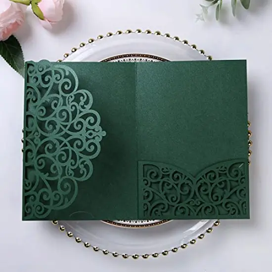 5.12 x 7.2 Emerald Green Invitation Cards, Trifold laser cut invitations Wedding Invitation Cards Pockets with Envelopes for Wedding Bridal Shower Engagement Birthday Sweet 16 (20PCS No Inner Sheet) {2}