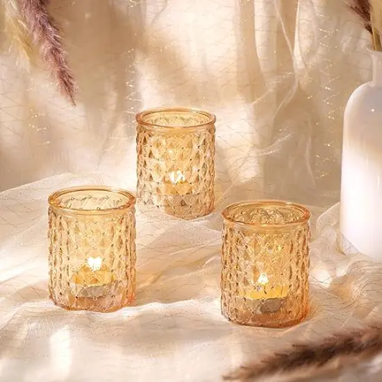 12 Pcs Gold Votive Candle Holders- Tea light Candle Holder for Table Centerpiece, Glass Candle Holder for Wedding Table Decor, Home Decor and Party Decor {3}