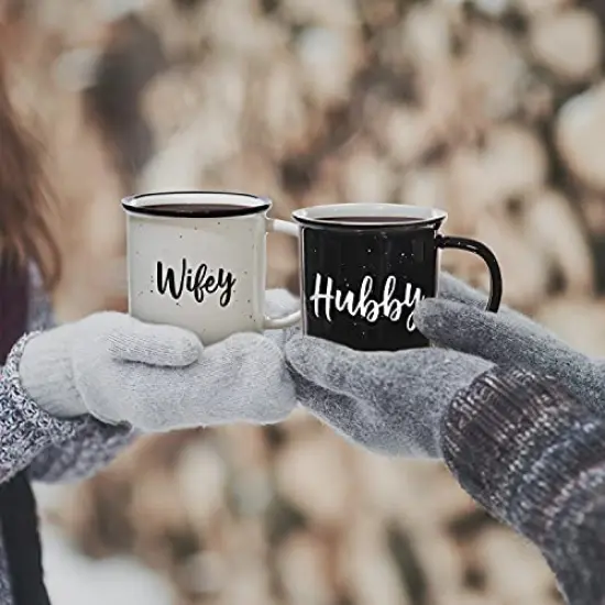 Wifey Hubby Mugs Set of 2 Coffee Mug, Bride Groom Mug Set Wedding Gift to Give, Couples Coffee Mug Set Quote, Newlywed Coffee Mugs Gift Set, Mr Mrs Mugs for Married Couple {4}