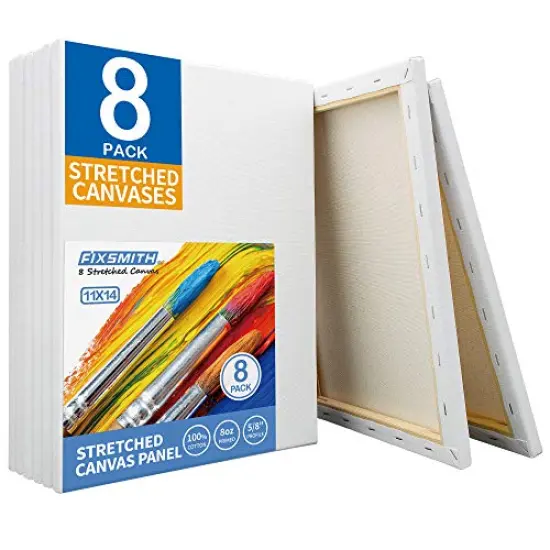 8 Pack Stretched White Blank Canvas - 11x14 Inch,Primed,100% Cotton,5/8 Inch Profile of Super Value Pack for Acrylics,Oils & Other Painting Media {1}
