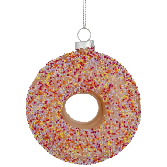 Northlight 4.75" Pink Frosted Doughnut Glass Christmas Ornament {1}