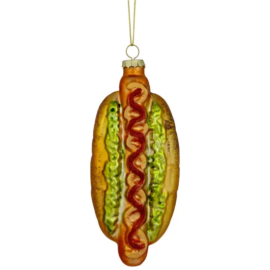 Northlight 6" Hot Dog with All the Fixings Glass Christmas Ornament Brown {1}