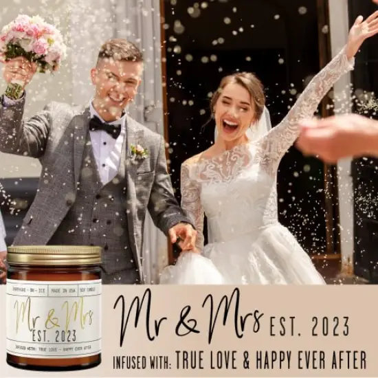 Wedding Gifts for Couples 2023, Mr and Mrs Gifts - 'Mr & Mrs Est. 2023' Candle, w/Champagne on Ice I Unique Newlywed Wedding Gifts for Couple I Wedding Shower Gifts Bride & Groom I 50Hr Burn,USA Made {5}