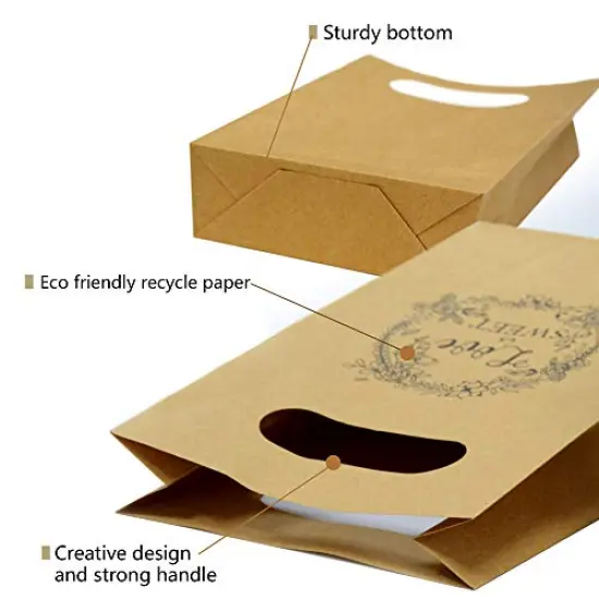 Brown Craft Paper Bag with handled Craft Treat Bags 8.5 * 5.5 * 2.5 Inch for Wedding Party Business (50pcs {1}