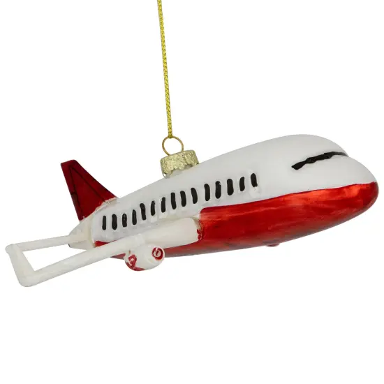 Northlight 5.75" White and Red Airplane Glass Christmas Ornament {1}