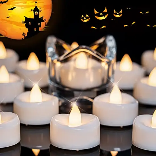 24-Pack LED Candles, Tea Lights Candles Battery Operated Bulk,Long-Lasting 150 Hours Flameless Tealight Candles, Realistic Tea Lights for Halloween Christmas Wedding Table Decor, 1.5'' D X 1.25'' H {2}