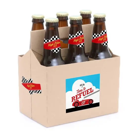 Big Dot of Happiness Let's Go Racing - Racecar - Race Car Birthday Party or Baby Shower Decorations - 6 Soda/Beer Bottle Label Stickers & 1 Carrier {3}