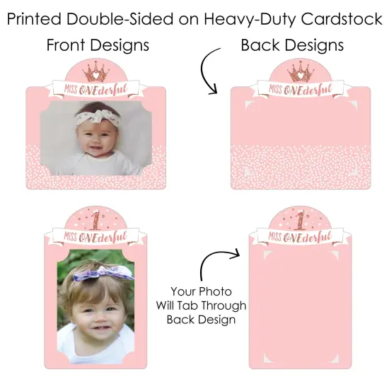 Big Dot of Happiness 1st Birthday Little Miss Onederful - Girl First Birthday Party Picture Centerpiece Sticks - Photo Table Toppers - 15 Pieces {7}