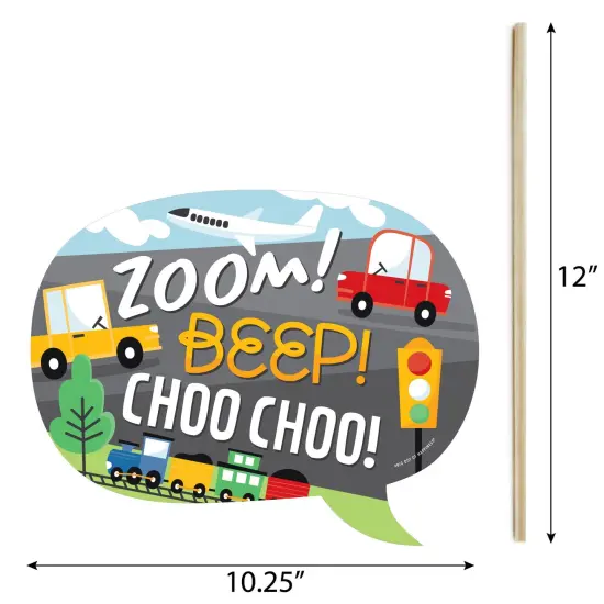 Big Dot of Happiness Funny Cars, Trains, and Airplanes - Transportation Birthday Party Photo Booth Props Kit - 10 Piece {6}