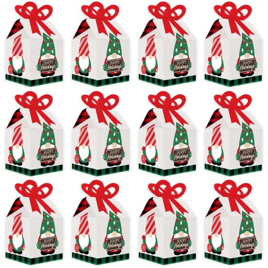 Big Dot of Happiness Red and Green Holiday Gnomes - Square Favor Gift Boxes - Christmas Party Bow Boxes - Set of 12 {6}
