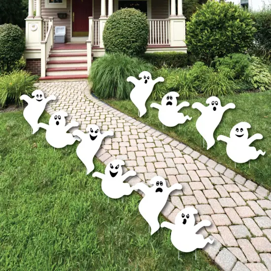Big Dot of Happiness Spooky Ghost - Ghost Shape Lawn Decoration Signs - Outdoor Halloween Yard Decorations - 10 Piece {1}
