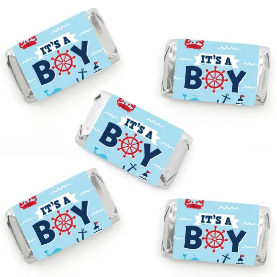 Big Dot of Happiness Ahoy It's a Boy - Mini Candy Bar Wrapper Stickers - Nautical Baby Shower Small Favors - 40 Count {1}