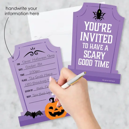 Big Dot of Happiness Cute and Colorful Tombstones - Shaped Fill-In Invitations - Kids Halloween Party Invitation Cards with Envelopes - Set of 12 {3}