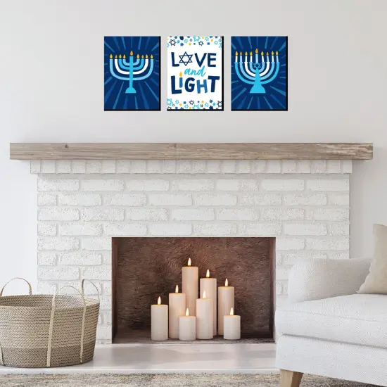 Big Dot of Happiness Hanukkah Menorah - Chanukah Wall Art and Holiday Home Decor - 7.5 x 10 inches - Set of 3 Prints {3}