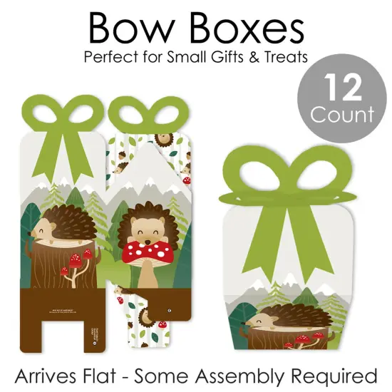 Big Dot of Happiness Forest Hedgehogs - Square Favor Gift Boxes - Woodland Birthday Party or Baby Shower Bow Boxes - Set of 12 {7}