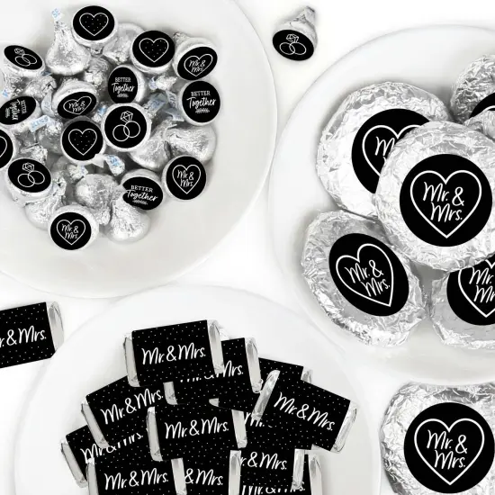 Big Dot of Happiness Mr. and Mrs. - Black and White Wedding or Bridal Shower Candy Favor Sticker Kit - 304 Pieces {1}