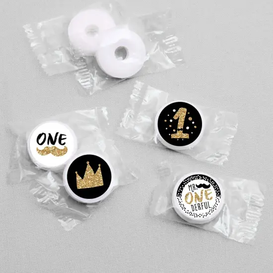 Big Dot of Happiness 1st Birthday Little Mr. Onederful - Boy First Birthday Round Candy Sticker Favors - Labels Fits Chocolate Candy (1 sheet of 108) {4}
