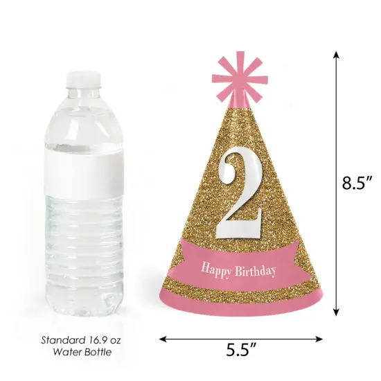 Big Dot of Happiness 2nd Birthday Girl - Two Much Fun - Cone Happy Second Birthday Party Hats for Kids and Adults - Set of 8 (Standard Size) {4}