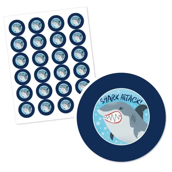 Big Dot of Happiness Shark Zone - Jawsome Party or Birthday Party Circle Sticker Labels - 24 Count {3}