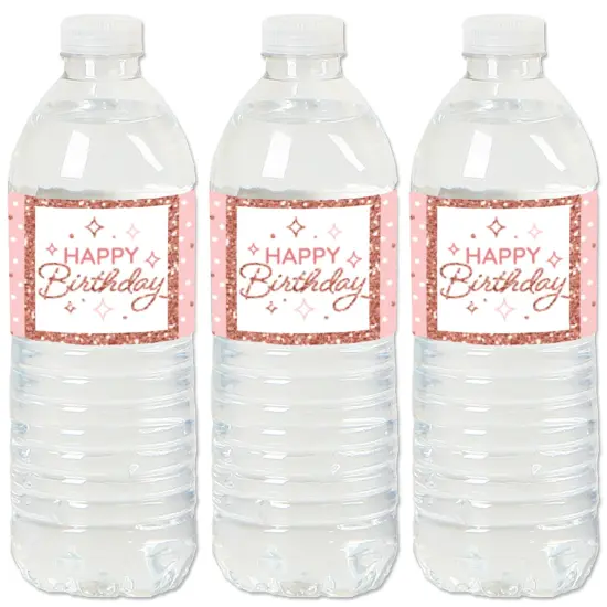 Big Dot of Happiness Pink Rose Gold Birthday - Happy Birthday Party Water Bottle Sticker Labels - Set of 20 {1}