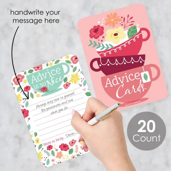 Big Dot of Happiness Floral Let's Par-Tea - Wish Card Garden Tea Party Baby Shower or Bridal Shower Activities - Shaped Advice Cards Game - Set of 20 {3}