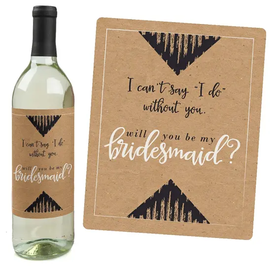 Big Dot of Happiness Rustic Kraft - Will You Be My Bridesmaid Gift for Women - Wine Bottle Label Stickers - Set of 4 {6}