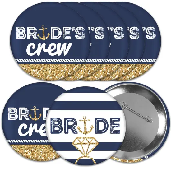 Big Dot of Happiness Last Sail Before The Veil - 3 inch Nautical Bachelorette and Bridal Shower Badge - Pinback Buttons - Set of 8 {1}
