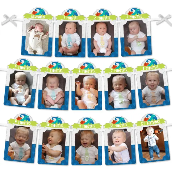 Big Dot of Happiness 1st Birthday Roar Dinosaur - DIY ONEasaurus Dino First Birthday Party Decor - 1-12 Monthly Picture Display - Photo Banner {1}