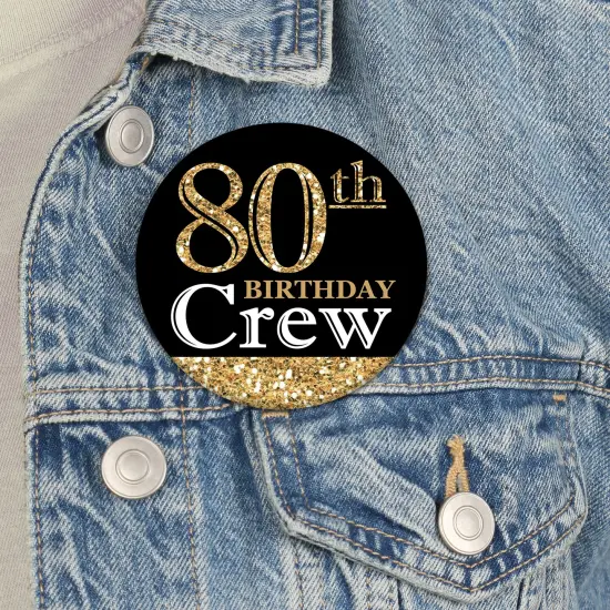 Big Dot of Happiness Adult 80th Birthday - Gold - 3 inch Birthday Party Badge - Pinback Buttons - Set of 8 {4}