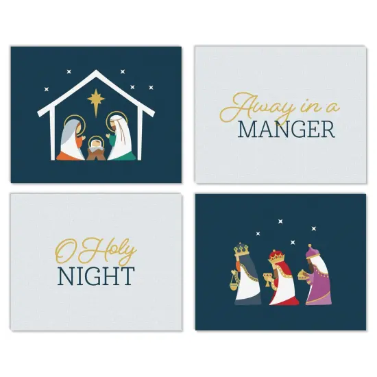 Big Dot of Happiness Holy Nativity - Unframed Manger Scene Religious Christmas Linen Paper Wall Art - Set of 4 - Artisms - 8 x 10 inches {1}