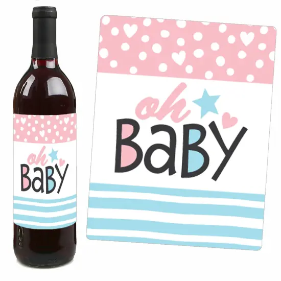Big Dot of Happiness Baby Gender Reveal - Team Boy or Girl Party Decorations for Women and Men - Wine Bottle Label Stickers - Set of 4 {4}