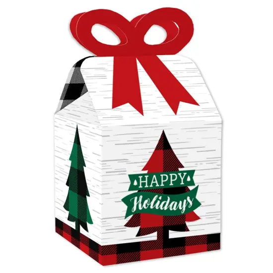 Big Dot of Happiness Holiday Plaid Trees - Square Favor Gift Boxes - Buffalo Plaid Christmas Party Bow Boxes - Set of 12 {1}