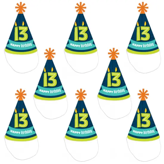 Big Dot of Happiness Boy 13th Birthday - Cone Happy Birthday Party Hats for Kids and Adults - Set of 8 (Standard Size) {7}