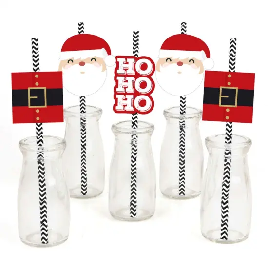 Big Dot of Happiness Jolly Santa Claus Paper Straw Decor - Christmas Party Striped Decorative Straws - Set of 24 {1}