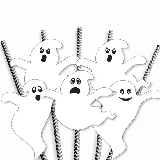 Big Dot of Happiness Spooky Ghost - Paper Straw Decor - Halloween Party Striped Decorative Straws - Set of 24 {7}