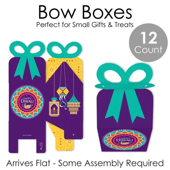 Big Dot of Happiness Happy Diwali - Square Favor Gift Boxes - Festival of Lights Party Bow Boxes - Set of 12 {7}