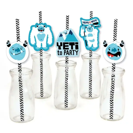 Big Dot of Happiness Yeti to Party - Paper Straw Decor - Abominable Snowman Party or Birthday Party Striped Decorative Straws - Set of 24 {1}