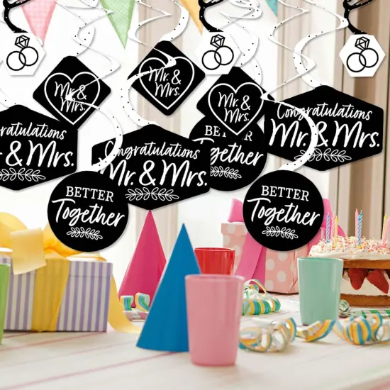 Big Dot of Happiness Mr. and Mrs. - Black and White Wedding or Bridal Shower Hanging Decor - Party Decoration Swirls - Set of 40 {3}