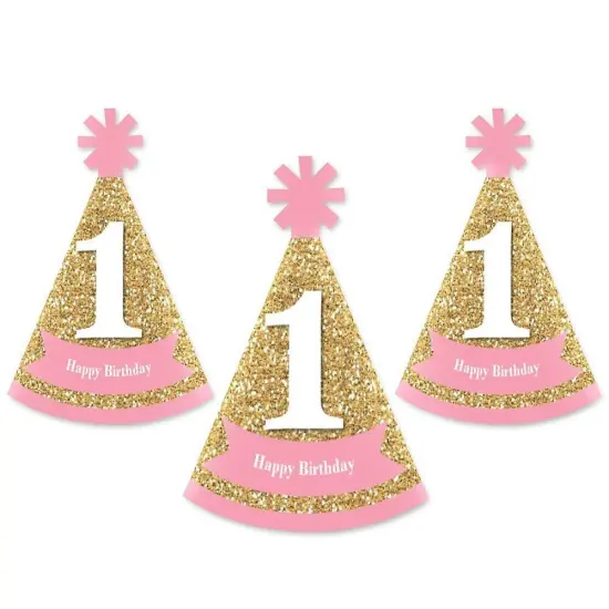 Big Dot of Happiness 1st Birthday Girl - Fun To Be One - Mini Cone First Birthday Party Hats - Small Little Party Hats - Set of 8 {7}