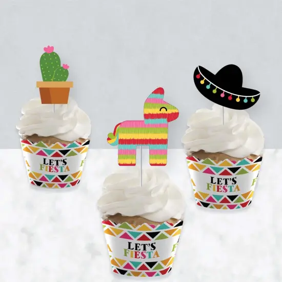 Big Dot of Happiness Let's Fiesta - Cupcake Decoration - Fiesta Cupcake Wrappers and Treat Picks Kit - Set of 24 {4}