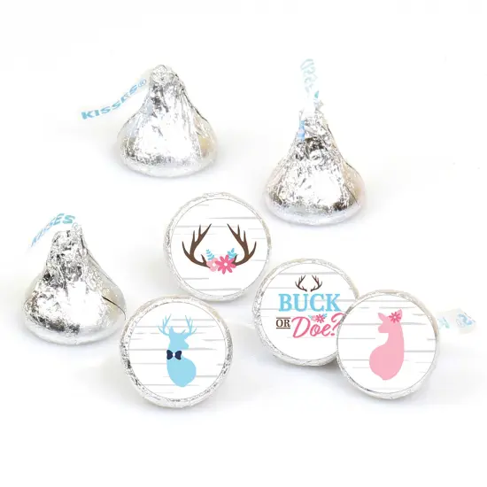 Big Dot of Happiness Buck or Doe - Hunting Gender Reveal Party Round Candy Sticker Favors - Labels Fits Chocolate Candy (1 sheet of 108) {1}