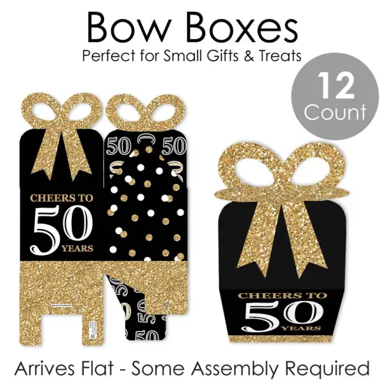 Big Dot of Happiness Adult 50th Birthday - Gold - Square Favor Gift Boxes - Birthday Party Bow Boxes - Set of 12 {7}