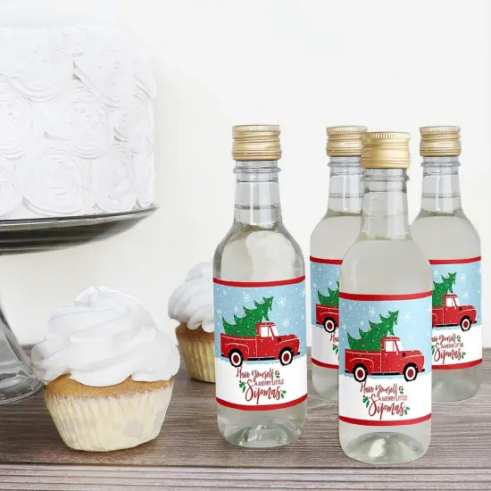 Big Dot of Happiness Merry Little Christmas Tree - Mini Wine and Champagne Bottle Label Stickers - Red Truck Christmas Party Favor Gift - Set of 16 {4}