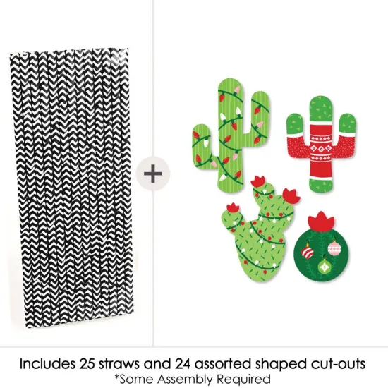 Big Dot of Happiness Merry Cactus - Paper Straw Decor - Christmas Cactus Party Striped Decorative Straws - Set of 24 {3}