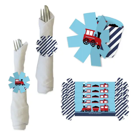 Big Dot of Happiness Railroad Party Crossing - Steam Train Birthday Party or Baby Shower Paper Napkin Holder - Napkin Rings - Set of 24 {1}