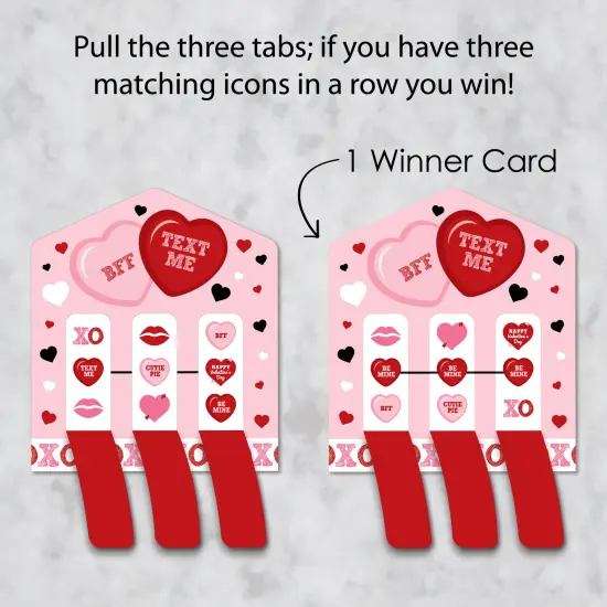 Big Dot of Happiness Conversation Hearts - Valentine&rsquo;s Day Party Game Pickle Cards - Pull Tabs 3-in-a-Row - Set of 12 {4}